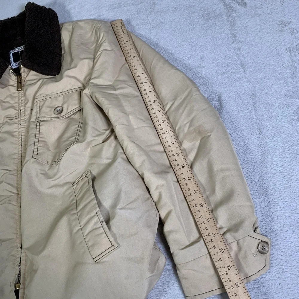 Vintage William Barry Coat Mens 44 Beige Canvas Faux Fur Lined Parka 70s USA